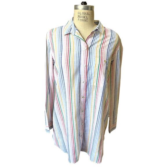 Montego Rainbow Stripe Long Button Down Shirt Size 42/ US 10 - Picture 1 of 7